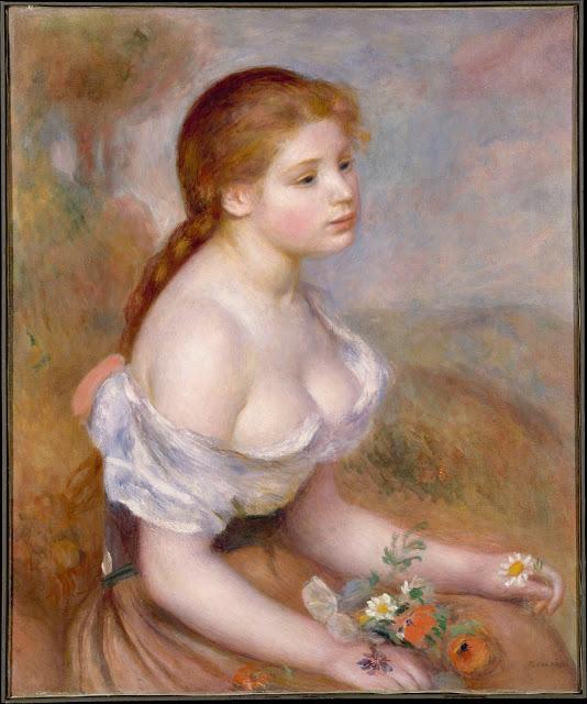 A Young Girl with Daisies by French Artist Pierre-Auguste Renoir - 1889 
