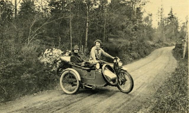 Two Women in a Harley Davidson Motor Cycle with Sidecar - Vintage Photograph 