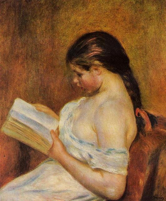 Young Girl Reading - Oil Painting by French Artist Pierre-Auguste Renoir 1891 