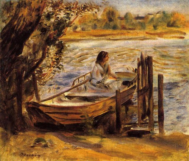 Young Woman in a Boat (Lise Trehot) - Oil Painting by French Artist Pierre-Auguste Renoir 1870 